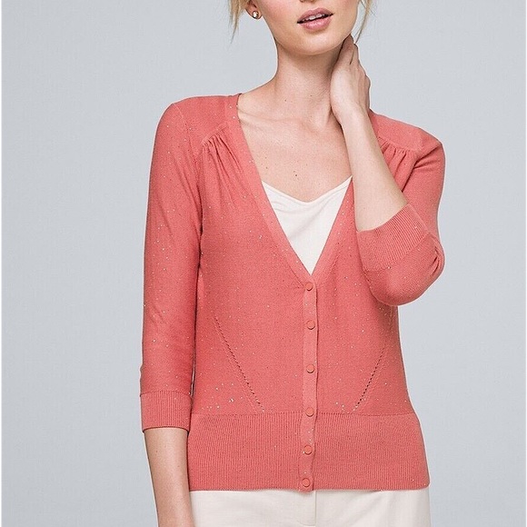 White House Black Market Sweaters - WHBM ADOBE MICRO-SEQUIN V-NECK CARDIGAN